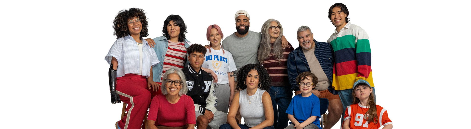 Group of all ages members with a white background
